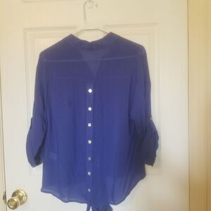 Vintage Havana Lightweight Button Up Shirt Tie Waist Royal Blue Size Medium